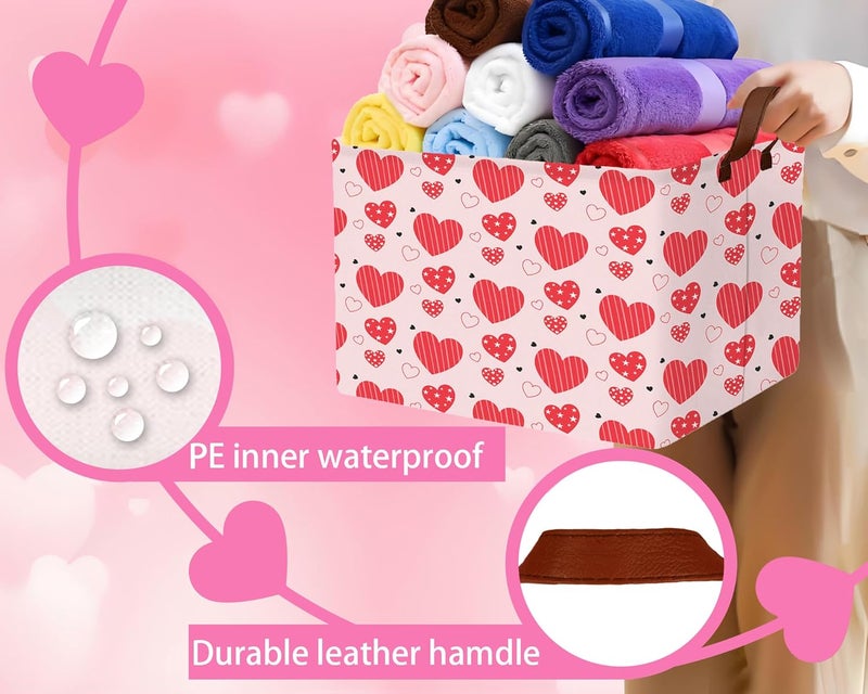 BOOHIT Valentines Day Basket Large Foldable Heart Shaped Storage Box for Gifts Kids Empty Storage Bins Rectangular Toy Organizer Decor (Pink Red Love Pentagram) - Image 3